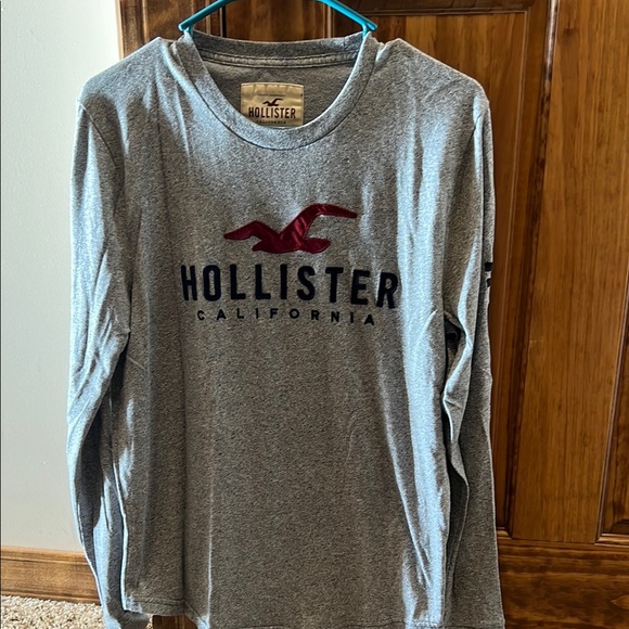 Hollister Gray Long Sleeve Tee with Red Logo - Picture 1 of 3